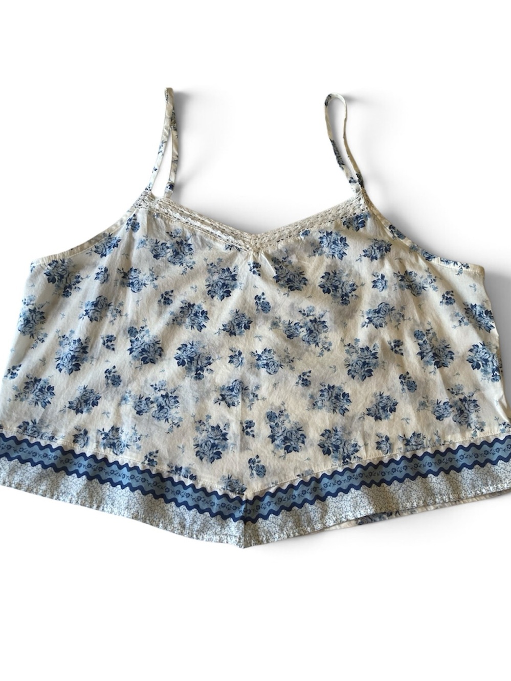 NWT Sz XL Old Navy Cream and Blue Floral Lace-Trim Camisole Cotton